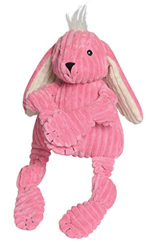HuggleHounds Plush Corduroy Durable Squeaky Knottie, Dog Toy, Great Dog Toys, Bunny, Small