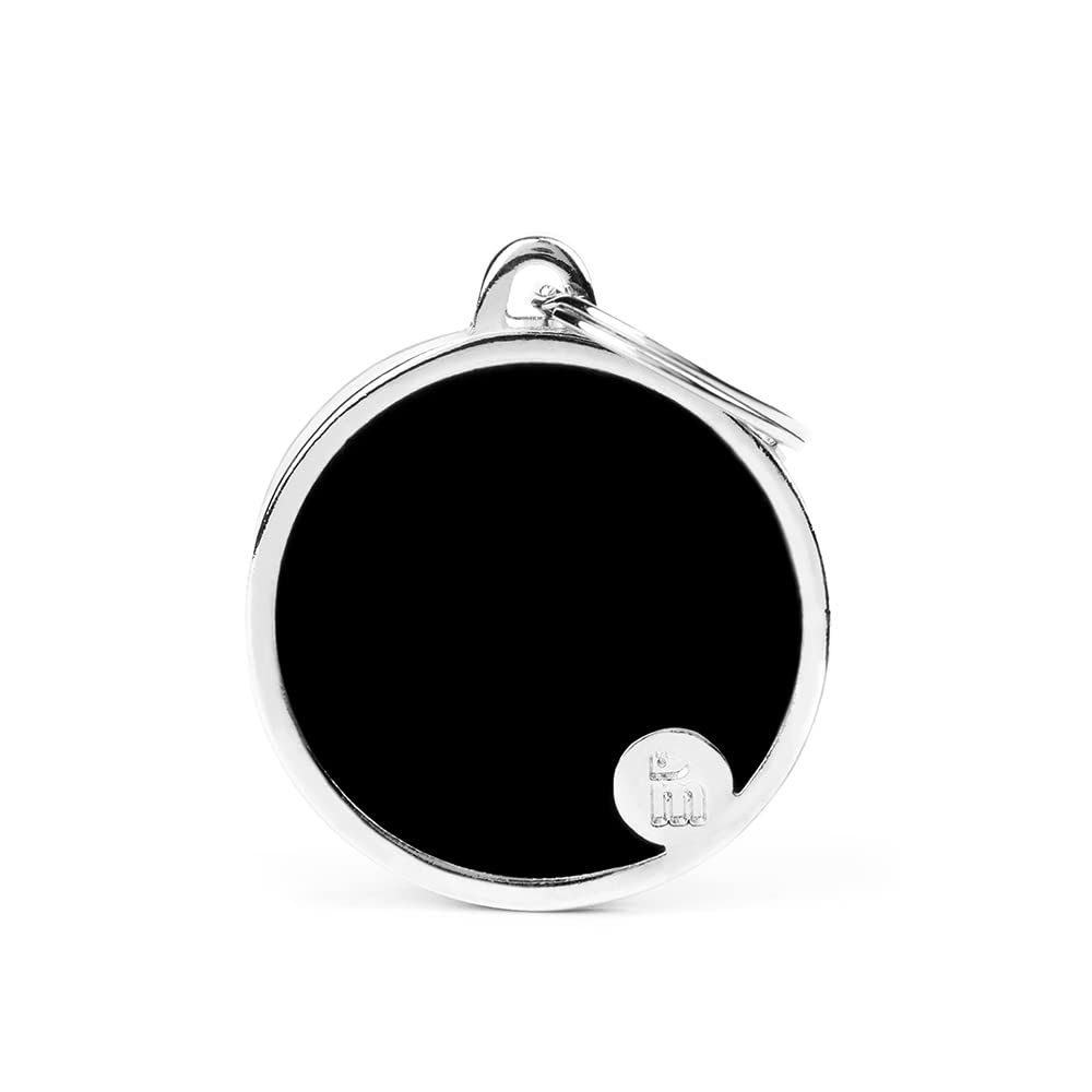 My Family Personalized Pet Id Tag Made In Italy, Large Black Circle, Free Engraving, Hand Enamelled In Metal, Basic Handmade Col
