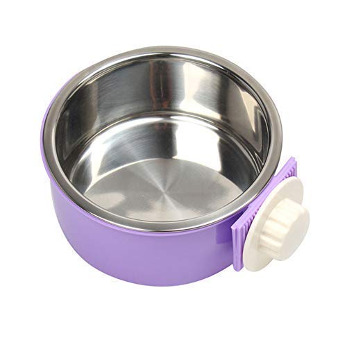 Rubyhome Dog Bowl Feeder Pet Puppy Food Water Bowl, 2-In-1 Plastic Bowl & Stainless Steel Bowl, Removable Hanging Cat Rabbit Bird Food Basin Dish Perfect For Crates & Cages, Purple