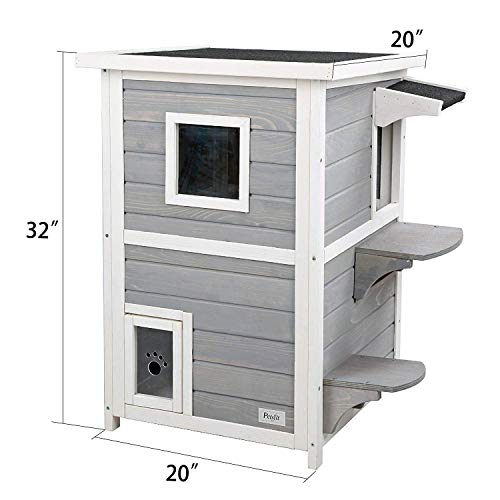 Petsfit Outdoor Cat House, 2 Story Outside Cat Shelter Condo Enclosure With Escape Door For Stray Feral Cats Weatherproof