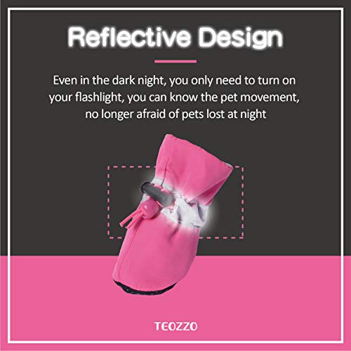 Teozzo Dog Boots & Paw Protector, Anti-Slip Sole Winter Snow Dog Booties With Reflective Straps Dog Shoes For Small Medium Dogs 4Pcs Pink 6