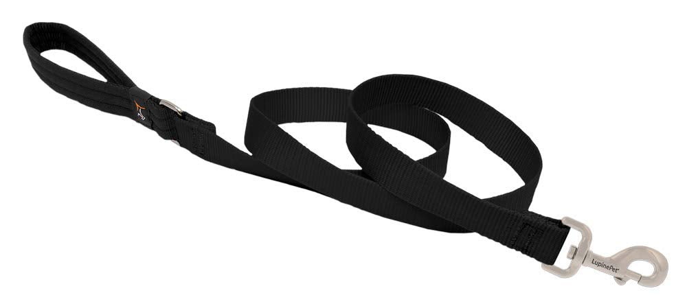 Dog Leash by Lupine in 1&quot; Wide Black 6-Foot Long with Padded Handle