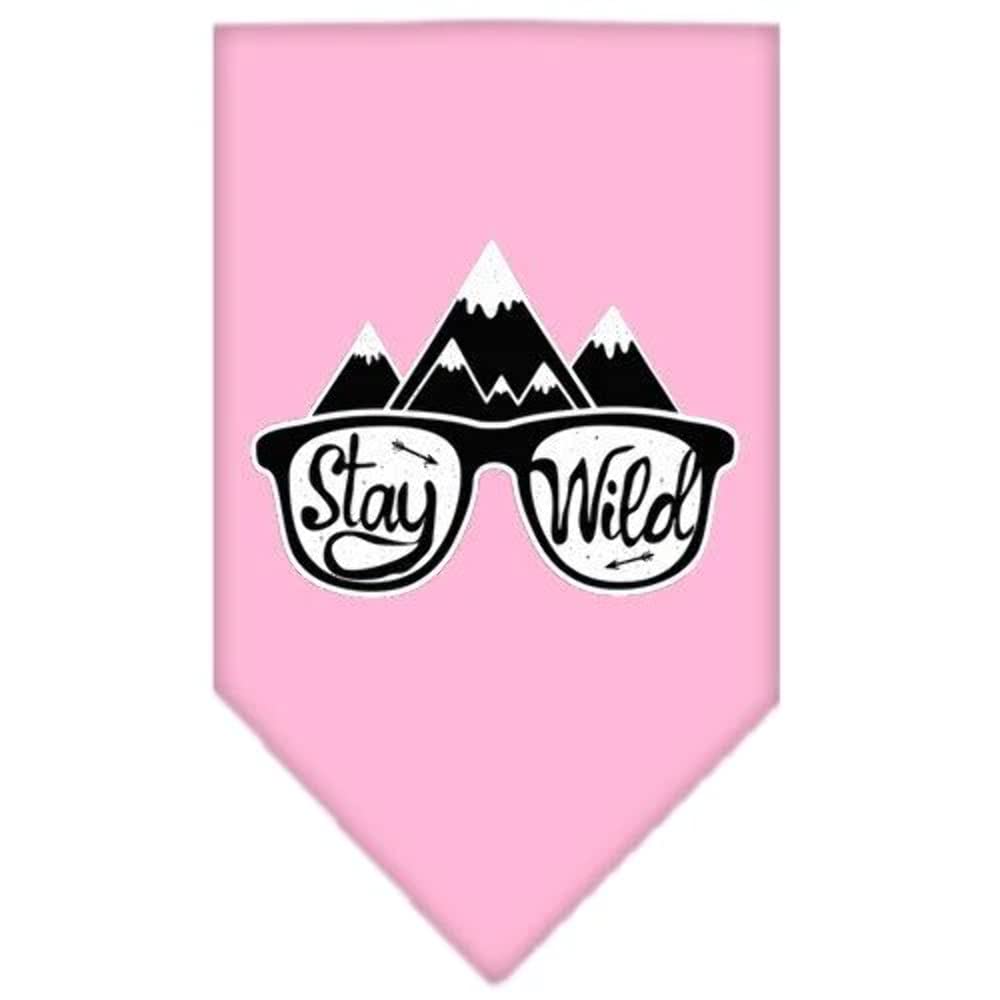 Dog Bandana Screen Printed, &quot;Stay Wild&quot; Bright Pink Large