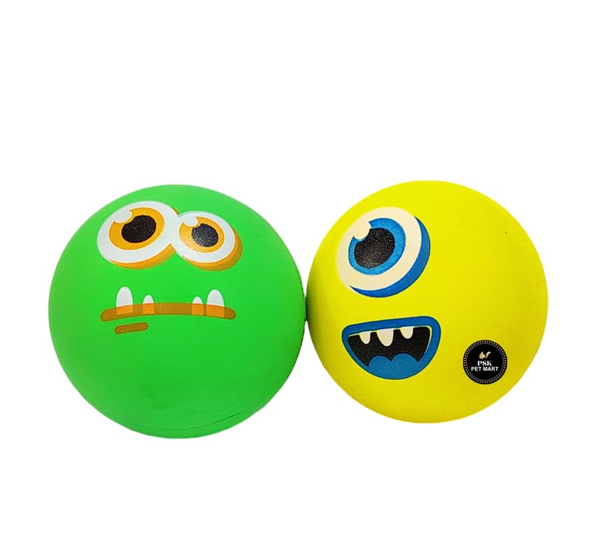 Psk Pet Mart High Bounce Natural Rubber Dog Balls (2 Pack High Bounce Smoothie) (60Mm) Monster Face Squeaky Dog Toy Ball