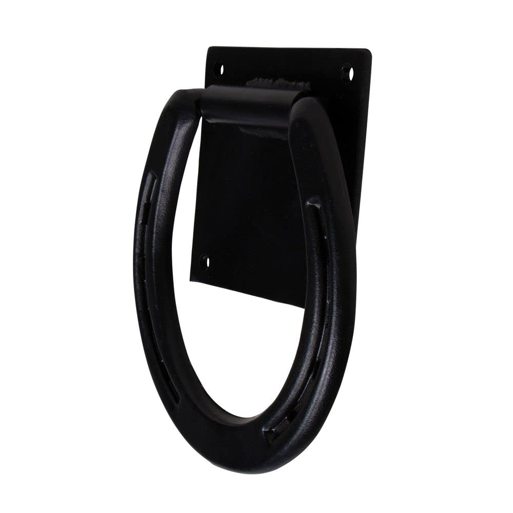 EASY-UP Horseshoe Cross Tie Ring | Ideal for Horse Stables | Stylish & Functional | Secure Mounting | Durable Black Powder Coate