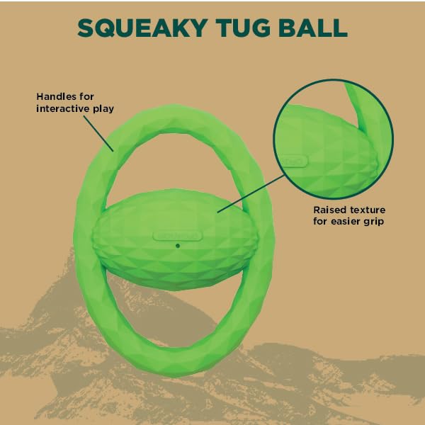 Hound2O Dog Chew Toys - Squeaky Tug Ball, Green - Tough, Engaging, & Interactive Chew Toys - Chew, Chase, & Fetch - Durable Mate