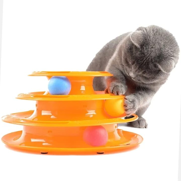 Rizopets Cat Tower Ball Track Toy, 3Tier Interactive Pet Play Tower With Rolling Balls, Orange