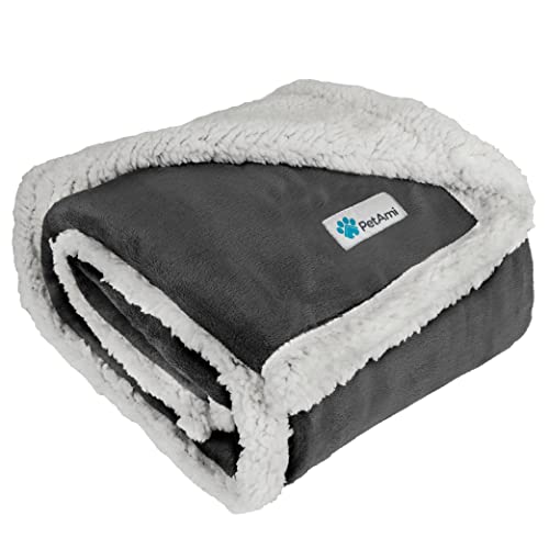 Petami Dog Blanket For Medium Large Dogs, Pet Bed Blanket Cat Puppy Kitten, Fleece Furniture Couch Cover Protector Sofa Car, Soft Sherpa Dog Throw Plush Reversible Washable, 40X60 Dark Gray
