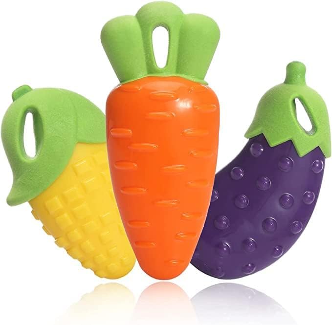 Rvpaws Durable Rubber Carrot/Brinjal And Lemon Veggie TeethCleaning And Chewing With Squeaky Sound Toys For Dogs And Puppies  