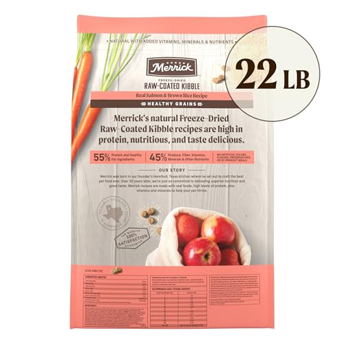 Merrick Healthy Grains Freeze Dried Raw Coated Kibble, Natural High Protein Dog Food, Salmon and Brown Rice - 22.0 lb. Bag