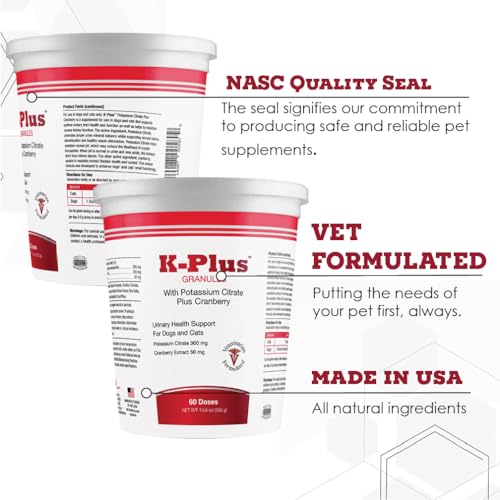 K-Plus Potassium Citrate Plus Cranberry Granules for Dogs and Cats - Veterinarian Approved UTI Remedy Granules - Supports Bladde