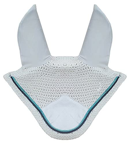 Horse Fly Bonnet Double Piping Ear Net Fly Veil Mask Breathable Cotton Crochet Horse Tack (Pony, White)