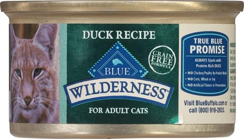 Blue Buffalo Wilderness Natural High-Protein Grain-Free Wet Food for Adult Cats, Duck Pat  , 3-oz. Cans, 24 Count