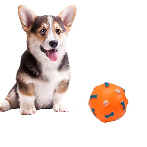 Dog Trust Light Weight Vinyl Rubber Squeaky Ball With White Bone Print Toy For Puppy, Kitten