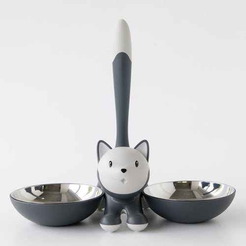 Alessi Tigrito Ammi09 G Design Cat Bowl, 18/10 Stainless Steel And Thermoplastic Resin, Grey