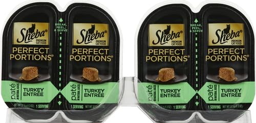 SHEBA Perfect Portions Pat   Wet Cat Food Tray (1 Count, 2 Servings), Roasted Turkey Entr  e, Easy Peel Twin-Pack Tray