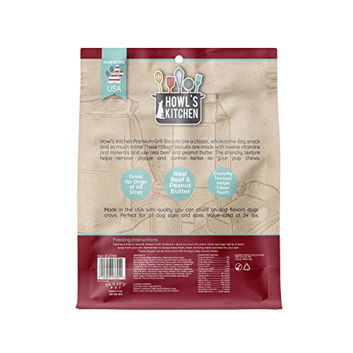 Howls Kitchen Biscuits, 12 oz Bag, 1 Count, Beef, Chicken and Peanut Butter Mix, Rawhide Free, All Natural Chewy Dog Treats, fo