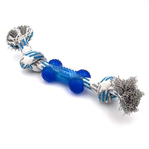 Woofy Rubber Rope Bone Dog Chew Toy, Puppy Teething Toy, 9 Inches, Color May Vary