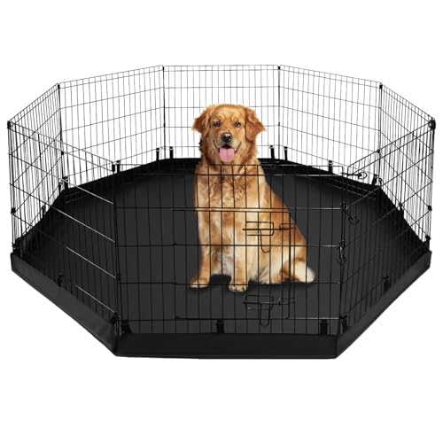 Pjyucien Dog Playpen - Metal Foldable Dog Exercise Pen, Pet Fence Puppy Crate Kennel Indoor Outdoor With 8 Panels 30H & Bottom P