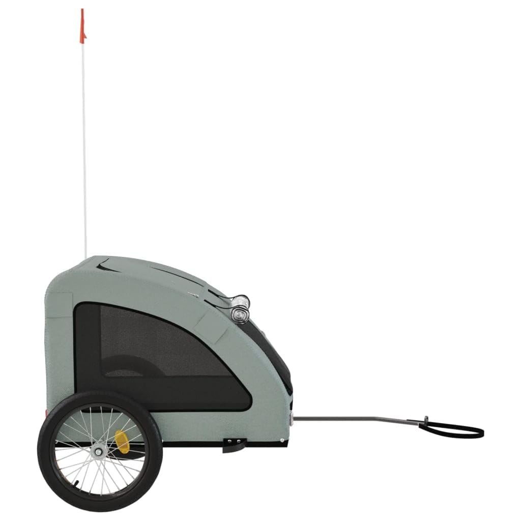 vidaXL Pet Bike Trailer in Gray- Oxford Fabric & Iron Build with PVC Cover, Mesh Windows, Reflective Elements, and Versatile Transport Use