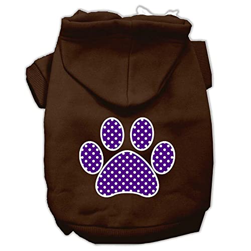 Pet, Dog & Cat Hoodie Screen Printed, 'Purple Swiss Dots Paw' Brown Md (6-10 Lbs.)