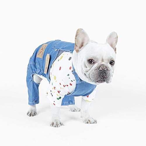 Meetcare Dog Clothes Denim Overalls For Small Medium Dogs Cats Puppy Jumpsuit Denim Jacket Suspender Pants Outfit (Small)