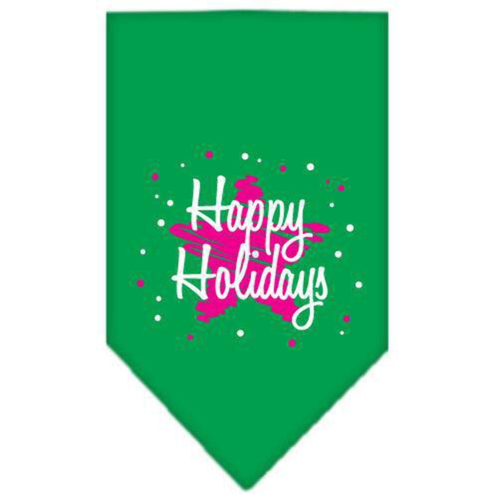 Christmas Pet and Dog Bandana Screen Printed, &quot;Scribble Happy Holidays&quot; Orange Small