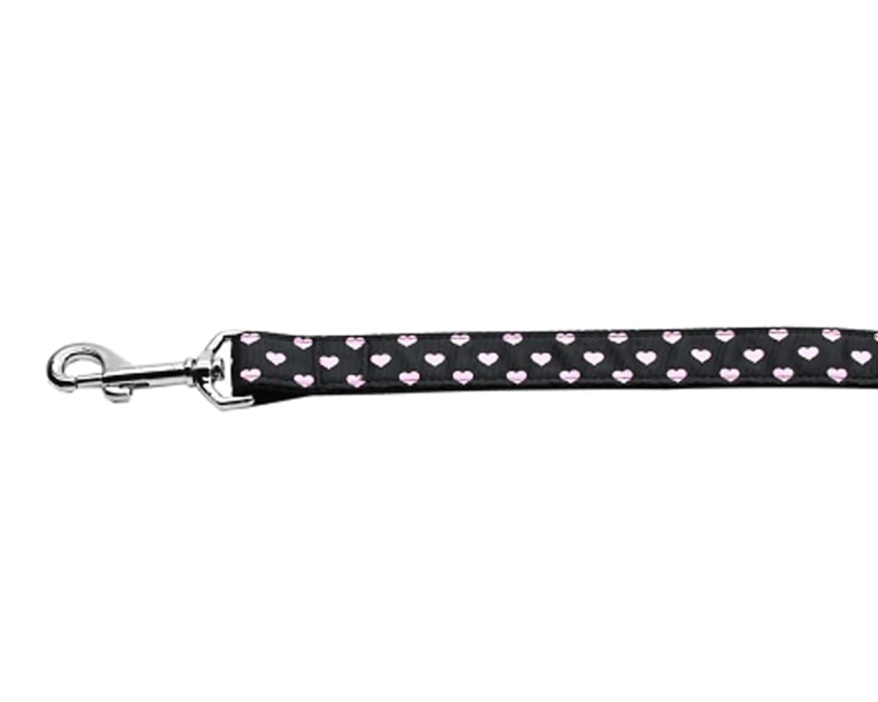Pet Dog and Cat Nylon Collar or Leash, &quot;Pink & Black Dotty Hearts&quot; XL Collar