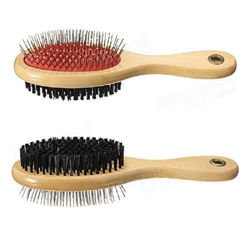 DOG TRUST 2 in 1 Wooden Double Sided Brush for Dog Grooming Kit  Pet Hair Remover Brush for Dogs & Cats  Pack of 2