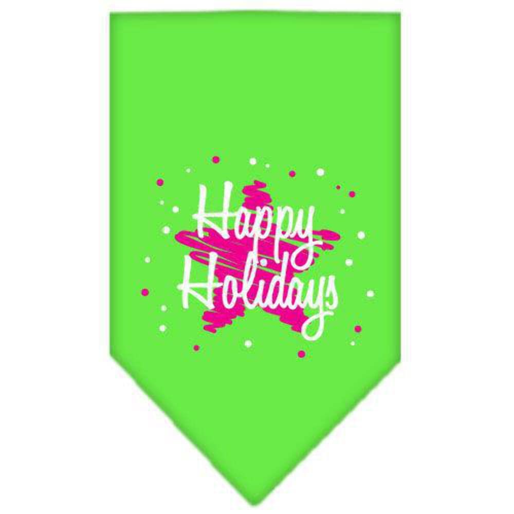 Mirage Pet Products Scribble Happy Holidays Screen Print Bandana for Pets, Large, Lime Green