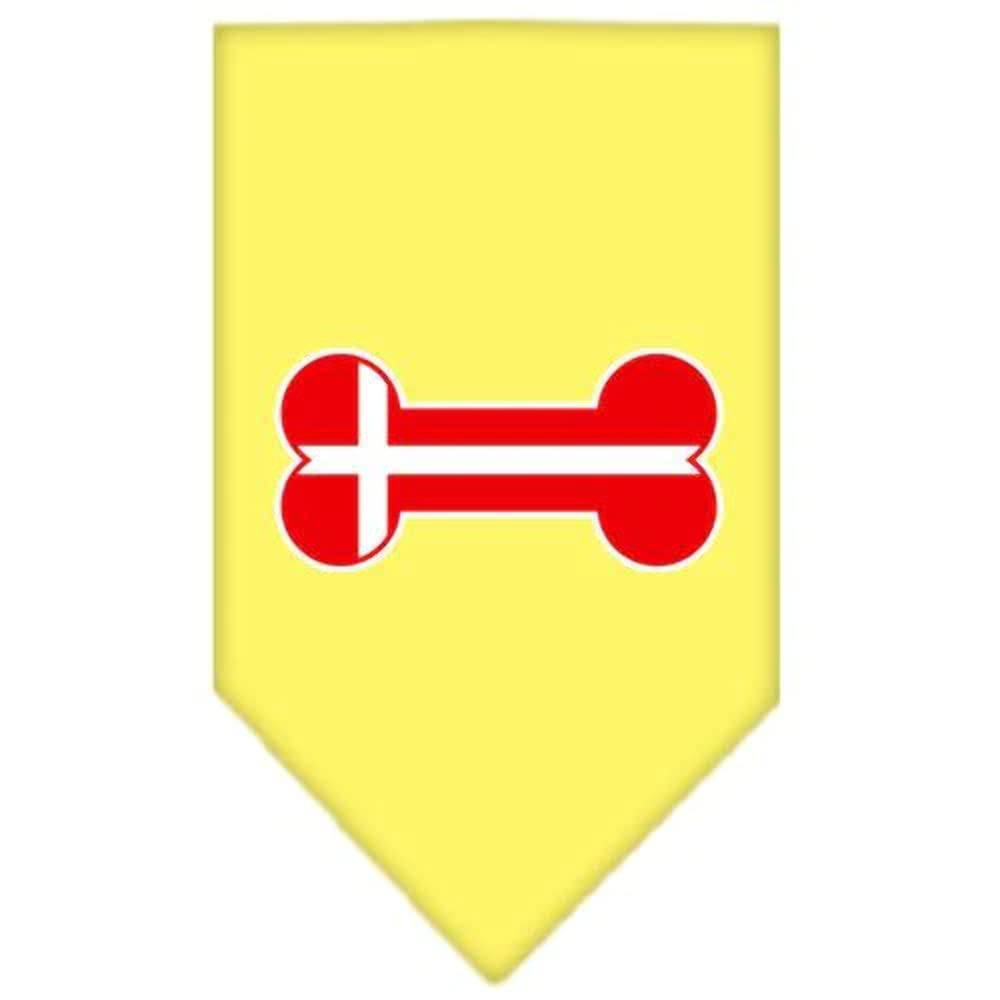 Pet and Dog Bandana Screen Printed, &quot;Bone Shaped Denmark Flag&quot; Yellow Large