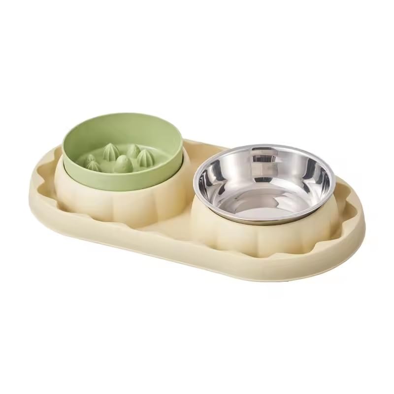 Conziv 2In1 Dog And Cat Bowls Set, NonSpill Base With Stainless Steel Water Bowl And Slow Feeder Dog Bowl For Food And Water,