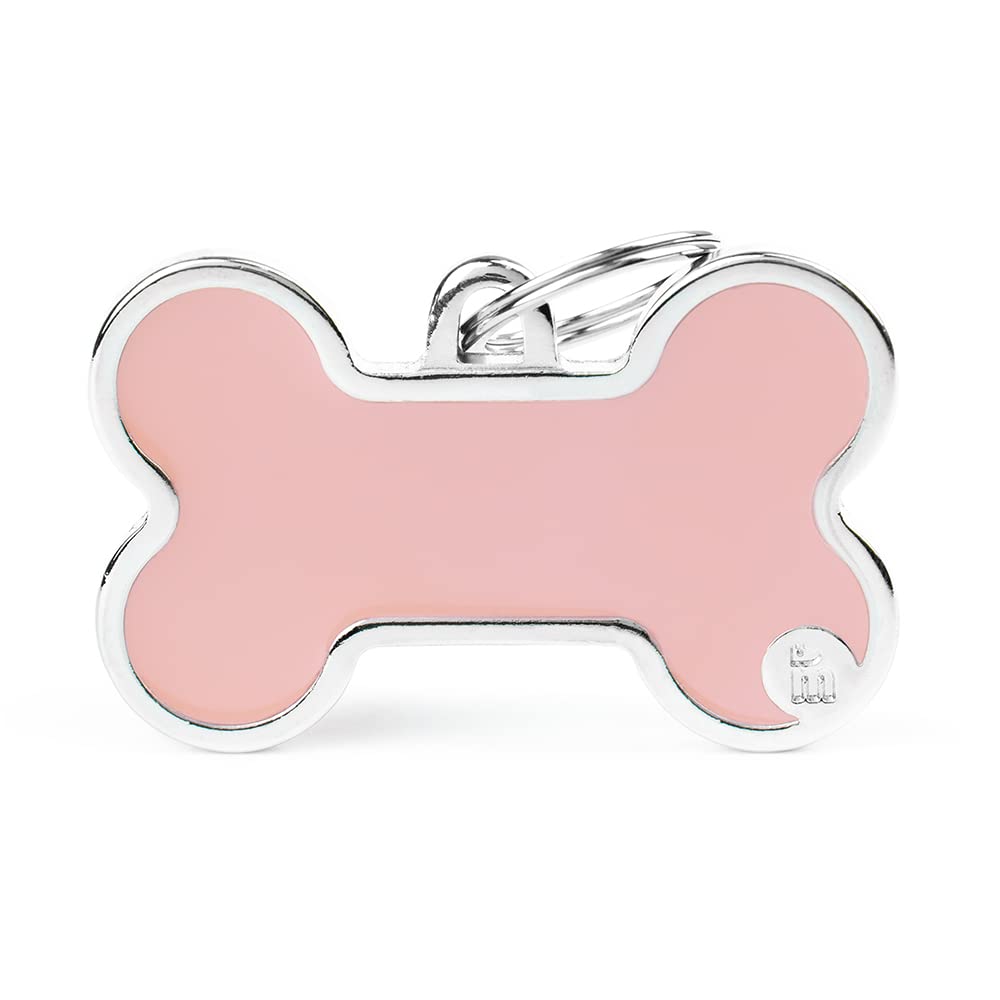 My Family Personalized Pet Id Tag Made In Italy, Xl Pink Bone, Free Engraving, Hand Enamelled In Metal, Basic Handmade Collectio
