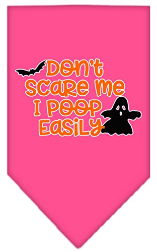 Halloween Pet and Dog Bandana Screen Printed, "Don't Scare Me, I Poop Easily" Bright Pink Large