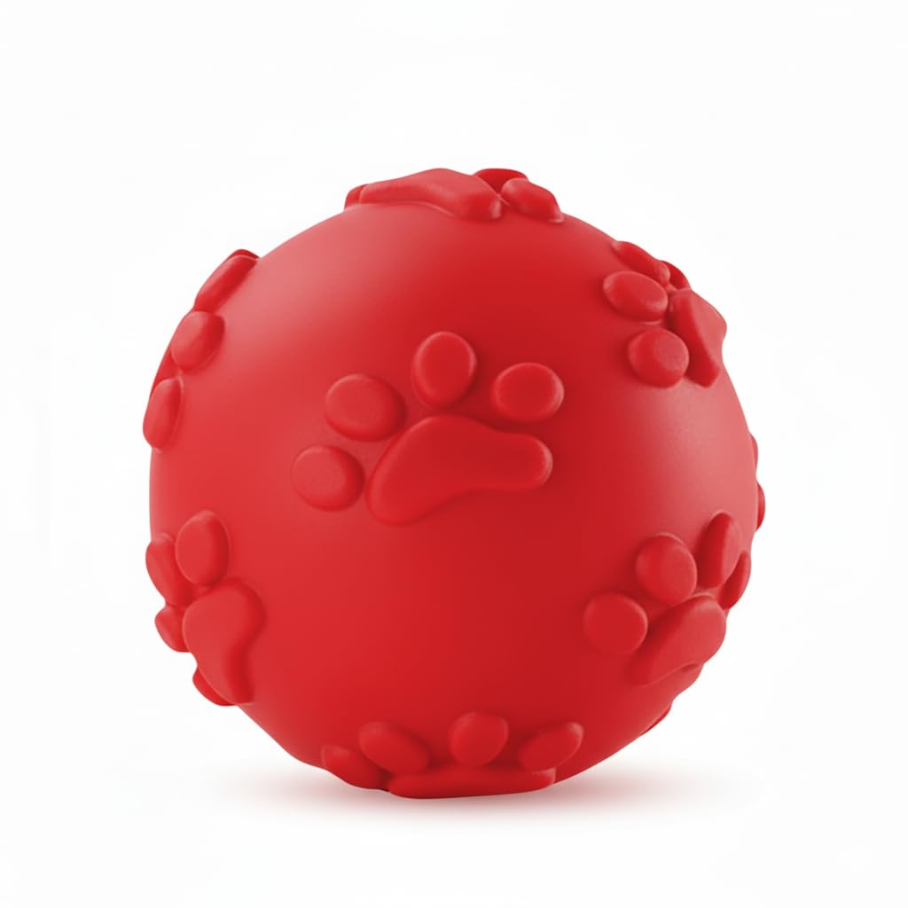 Petarchi Dog Rubber Squeaky Chew Ball Toy (Red)  (Claw Ball) Durable and Safe Fetch Teething Dog Toy for Puppies and Small to M