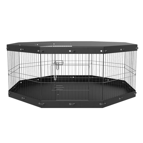 VEVOR Dog Playpen, 8 Panels Foldable Metal Dog Exercise Pen with Top Cover and Bottom Pad, 24 H Pet Fence Puppy Crate Kennel, In