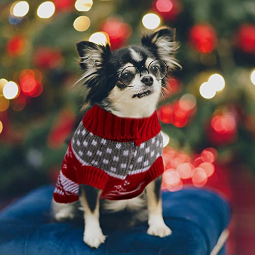 2 Pieces Christmas Cat Dog Sweater Christmas Outfit Holiday Sweater For Small Dogs Winter Knitwear Xmas Pet Clothes Warm Reindeer Snowflake For Kitty Puppy(M)