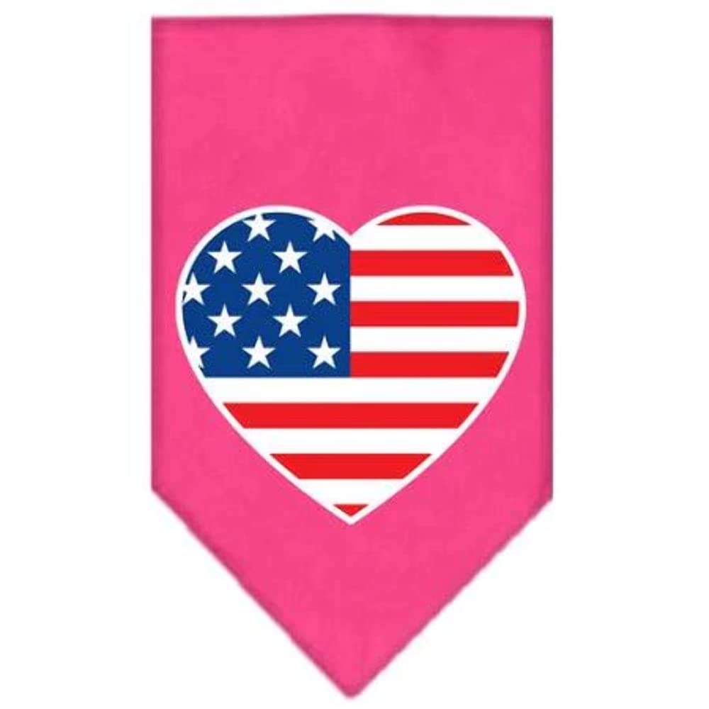 Mirage Pet Products American Flag Heart Screen Print Bandana Bright Pink, Small