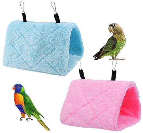 Magnoloran 2 Pack Warm Bird Nest House Bed Hanging Hammock Sleeping Bed Plush Hanging Snuggle Cave Happy Hut For Pet Parrot Cockatiel Cockatoo Parakeet Conure African Grey Macaw (Blue&Pink)