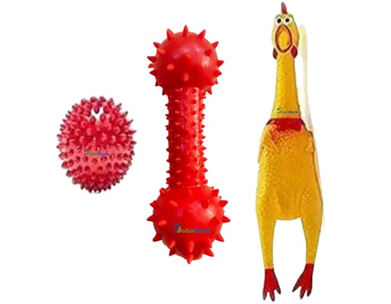 Bohobark Durable Chew Toy Ball+ Doumble + Chicken For Dogs Chewing, Playing, Teething & Training For Small To Medium Dogs & Pupp