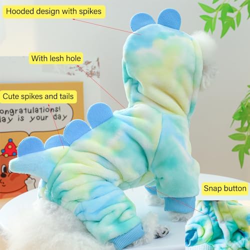 Anelekor Dinosaur Dog Clothes For Small Dog Girl Boy, Fleece Winter Puppy Hoodies With Leash Ring, Cat Coat For Cold Weather, Fu