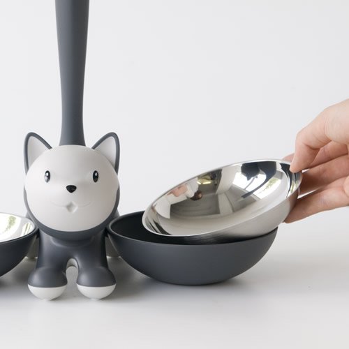 Alessi Tigrito Ammi09 G Design Cat Bowl, 18/10 Stainless Steel And Thermoplastic Resin, Grey