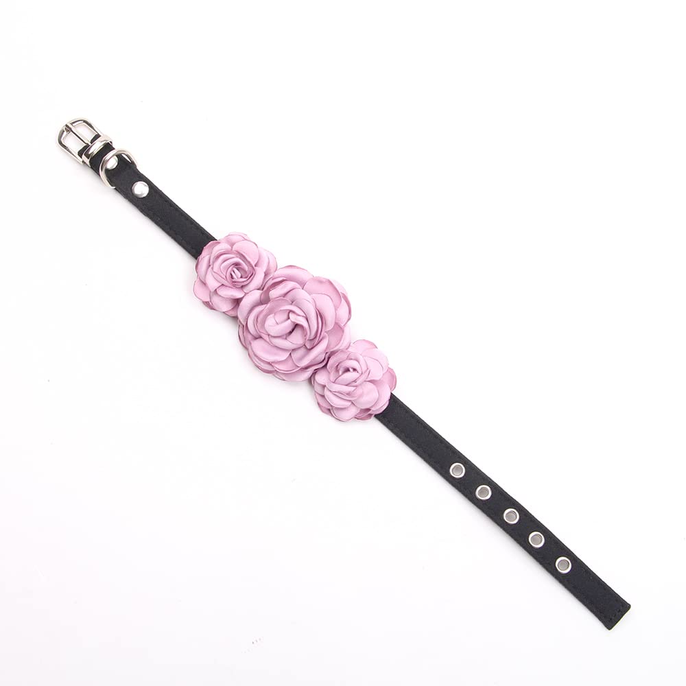 Sks Pet Roses Collar Necklace For Small Dogs Cats Girl Teacup Yorkie Handmade Adjustable Size M Purple(11~13Inch)