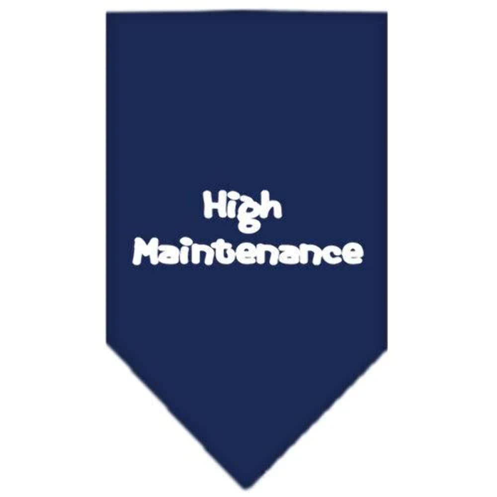 Pet and Dog Bandana Screen Printed, &quot;High Maintenance&quot; Navy Blue Small