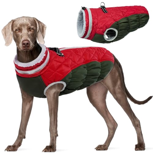 Fuamey Dog Coat For Large Dogs,Waterproof Dog Winter Jacket With Harness Built In Puppy Cold Weather Coats Reflective Pet Vest W