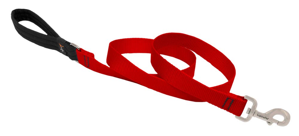 Dog Leash by Lupine in 1 Wide Red 6-Foot Long with Padded Handle
