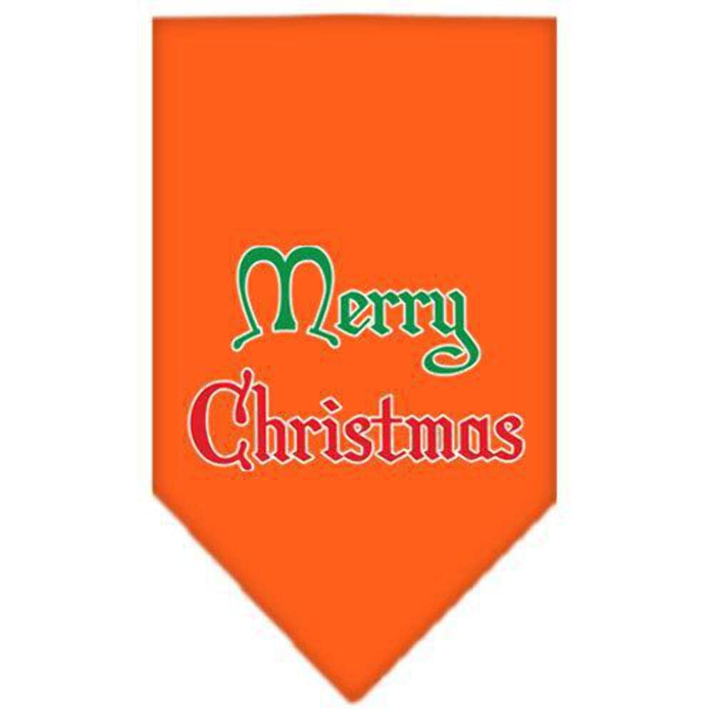 Christmas Pet and Dog Bandana Screen Printed, Merry Christmas Orange Small