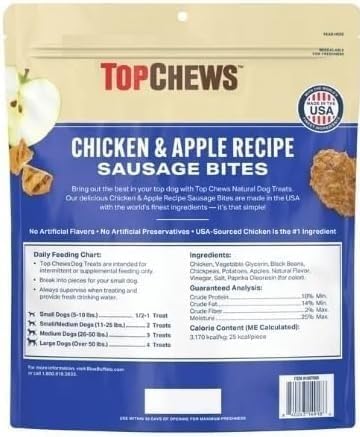 Top Chews Chicken & Apple Sausage Bites, Proudly Made in USA, Net Weight. 2.5 lbs - 100% Natural Dog Treats, and No Artificial P