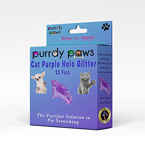 Purrdy Paws Soft Nail Caps For Cat Claws Purple Holographic Glitter Kitten