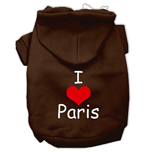 Pet, Dog & Cat Hoodie Screen Printed, I Love Paris Brown LG (10-14 lbs.)